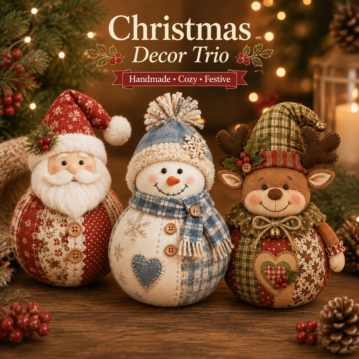 🔥Last Day 49% OFF - 🎄🎅Patchwork Fabric Doll DIY Kit | ✨Create a Cozy Handmade Character for Every Season!