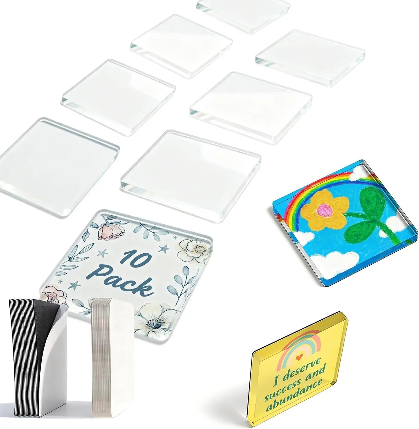 🎞✂10 Pack  2" x 2" Clear Acrylic DIY Fridge Magnet Set with Adhesive Backing – Square Magnetic Photo Frames with Stunning 3D Effect 💕